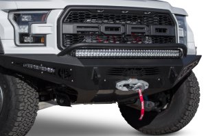Ford F-150 Raptor Front Bumper - Addictive Desert Designs - HoneyBadger with Winch Mount - Hammer Black with Satin Black Panels - `17-`18